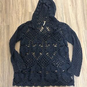 Free People Dark Blue Navy Crochet Sweat
